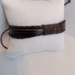 Brown Multi Strap Braided Leather Bracelet